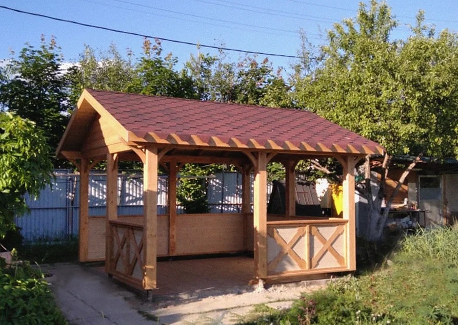 Двухскатная беседка для сада 4х4 м